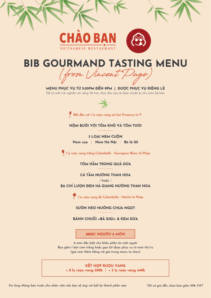 Chào Bạn bib gourmand menu